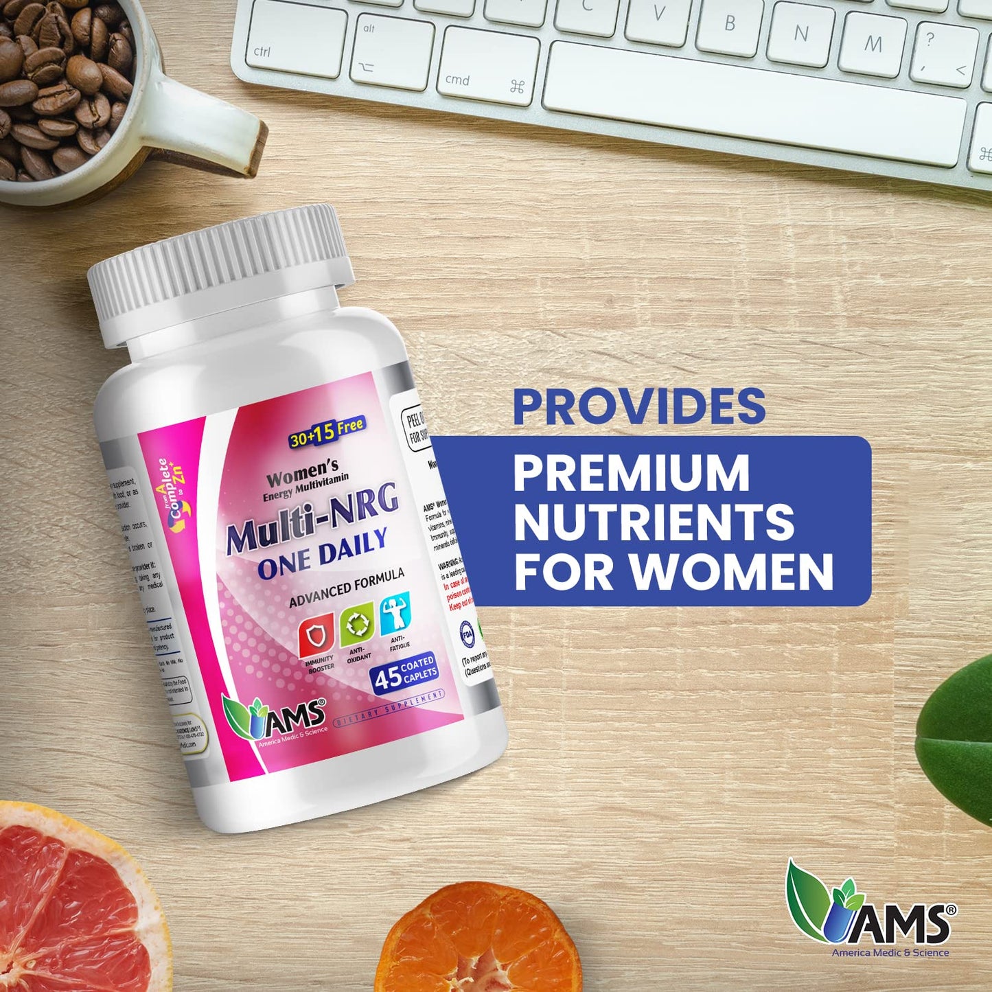 Suplemento multivitamínico con vitaminas esenciales para mujeres