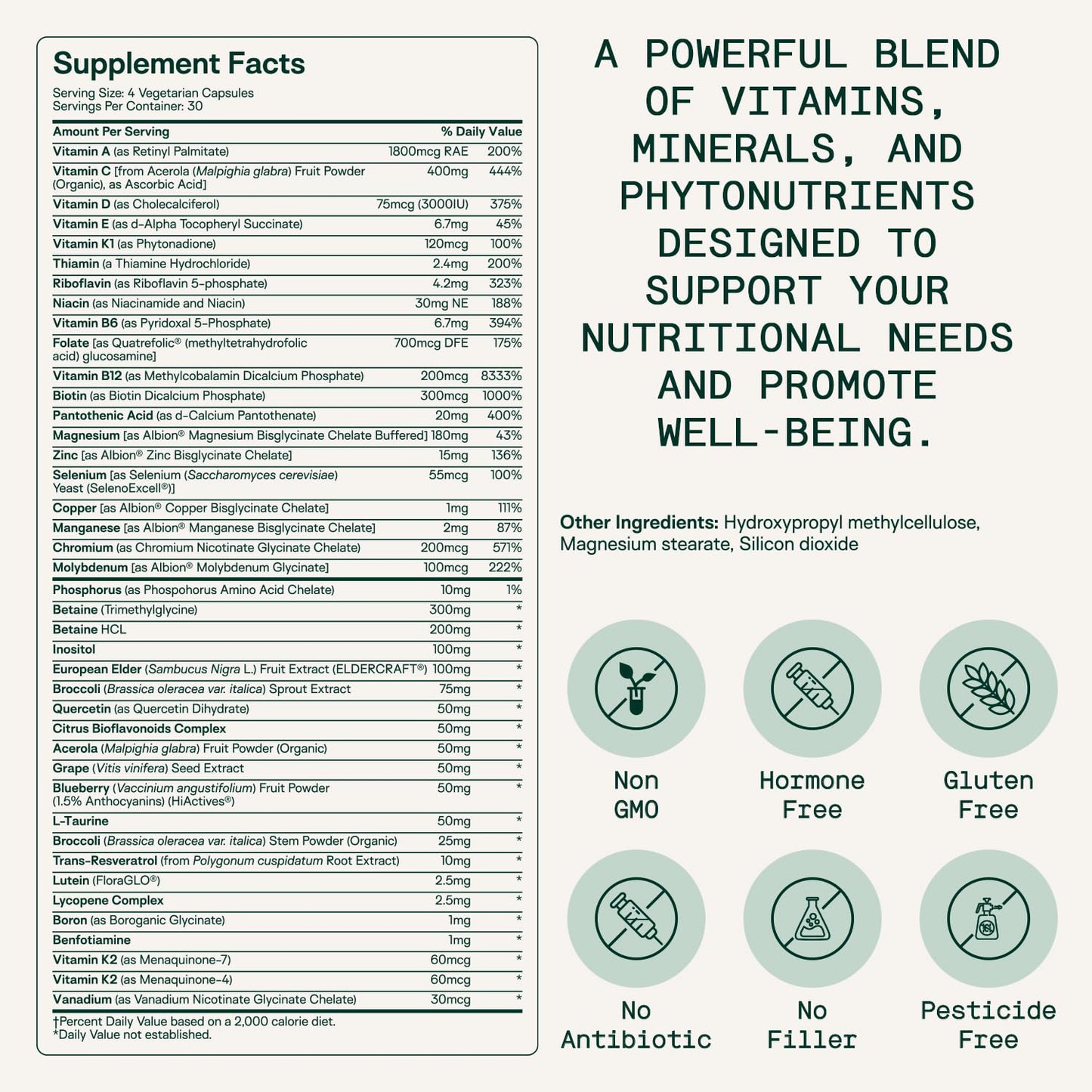 Suplemento multivitamínico vitaminas y minerales