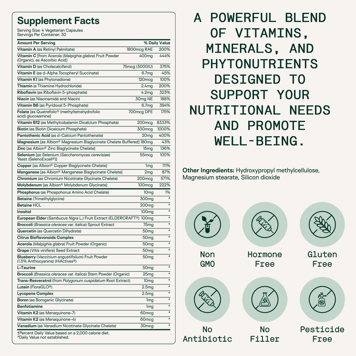 Suplemento multivitamínico vitaminas y minerales