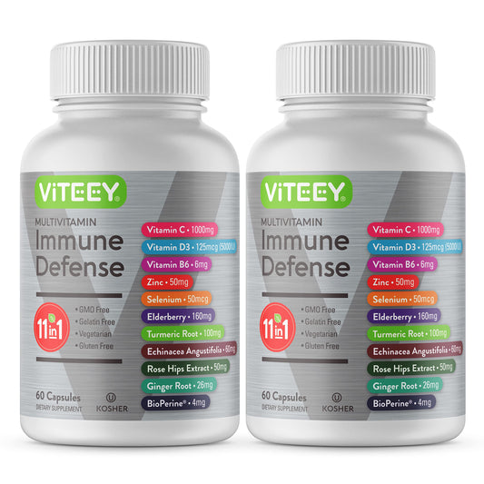 Frasco de suplemento multivitamínico 11 en 1 de Viteey para defensa inmune.
