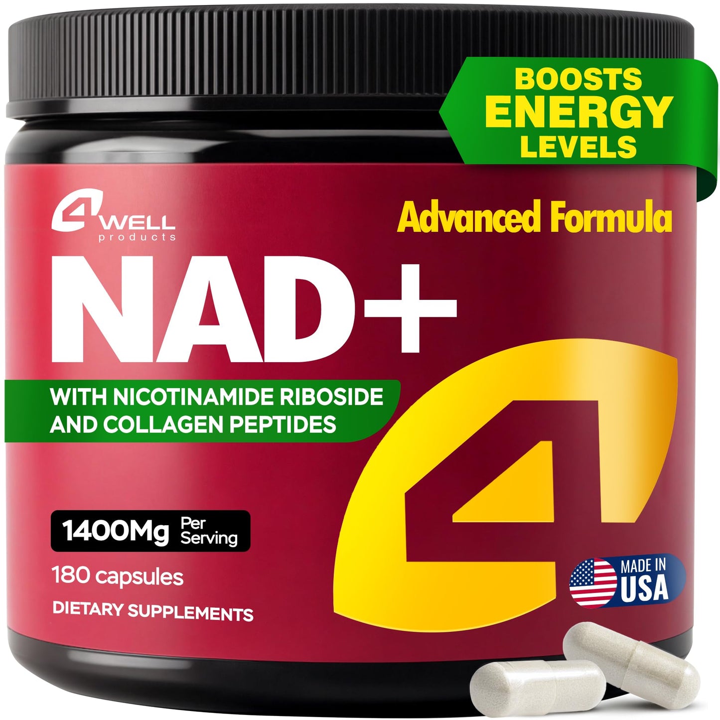 Suplemento NAD 1400mg para energía celular y piel saludable 180 cápsulas
