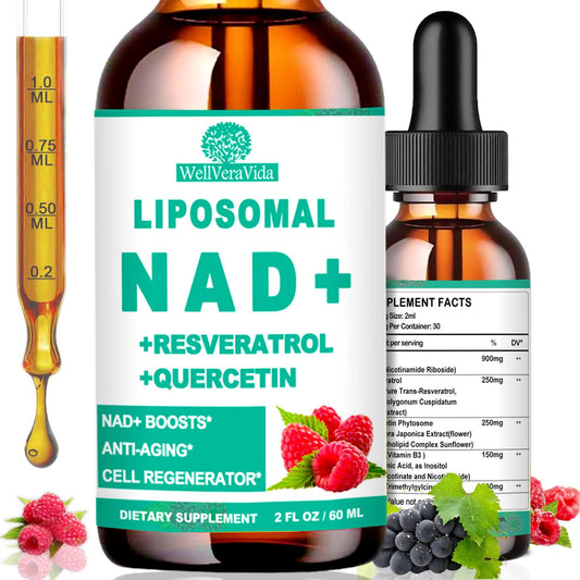 Suplemento NAD liposomal en botella con etiqueta rosada