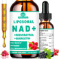 Suplemento NAD liposomal en botella con etiqueta rosada