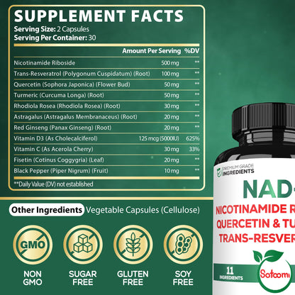 Suplemento NAD+ Satoomi fórmula con 11 ingredientes potentes