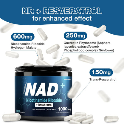 suplemento nad+ topcapak ribósido nicotinamida resveratrol frasco 2