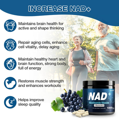 suplemento nad+ topcapak ribósido nicotinamida resveratrol frasco 6