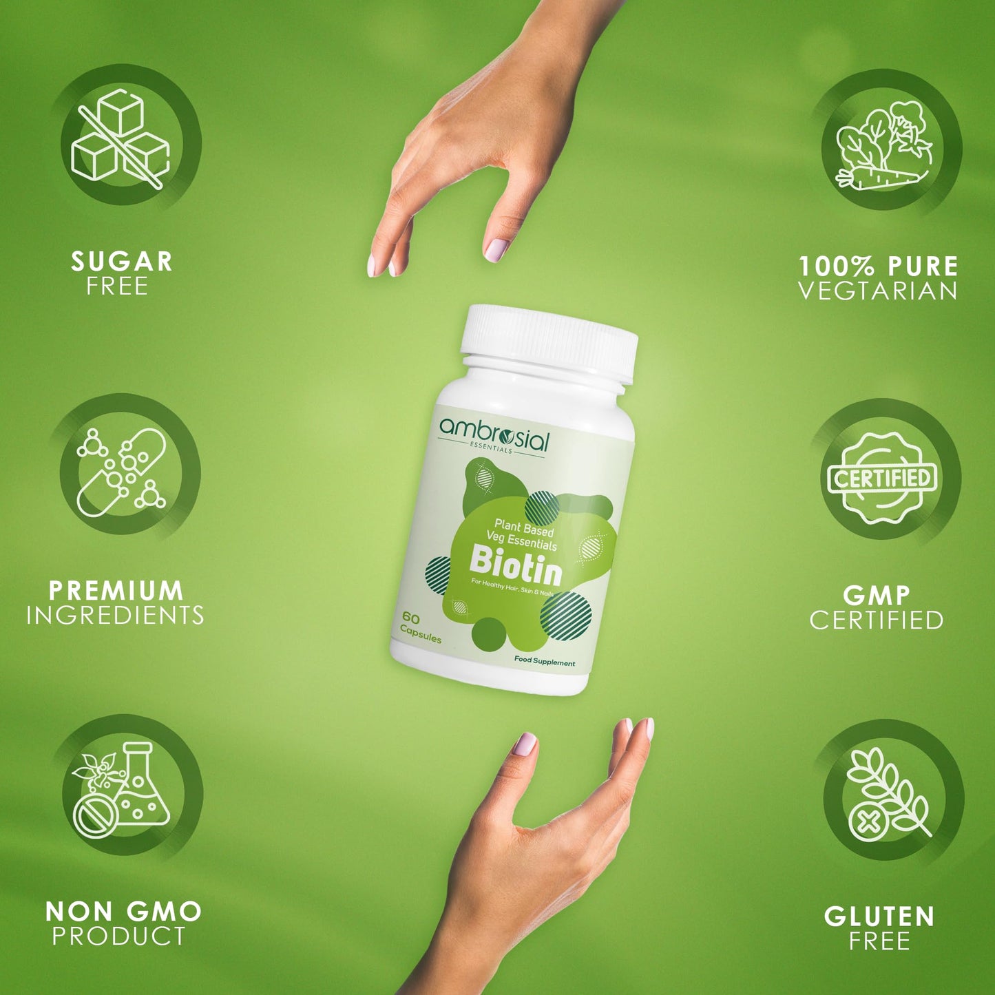 Suplemento natural AMBROSIAL biotina 2500 mcg cápsulas