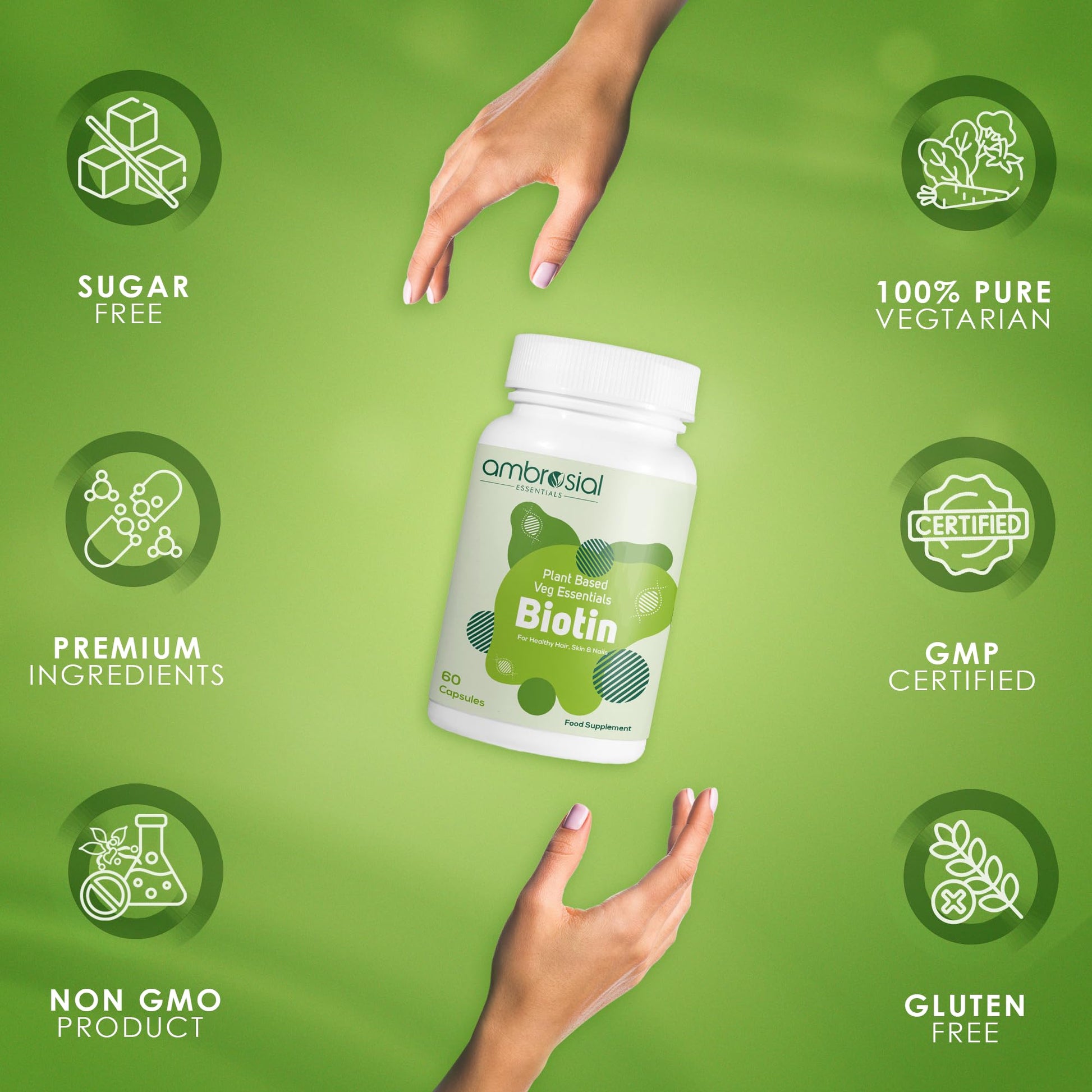 Suplemento natural AMBROSIAL biotina 2500 mcg cápsulas