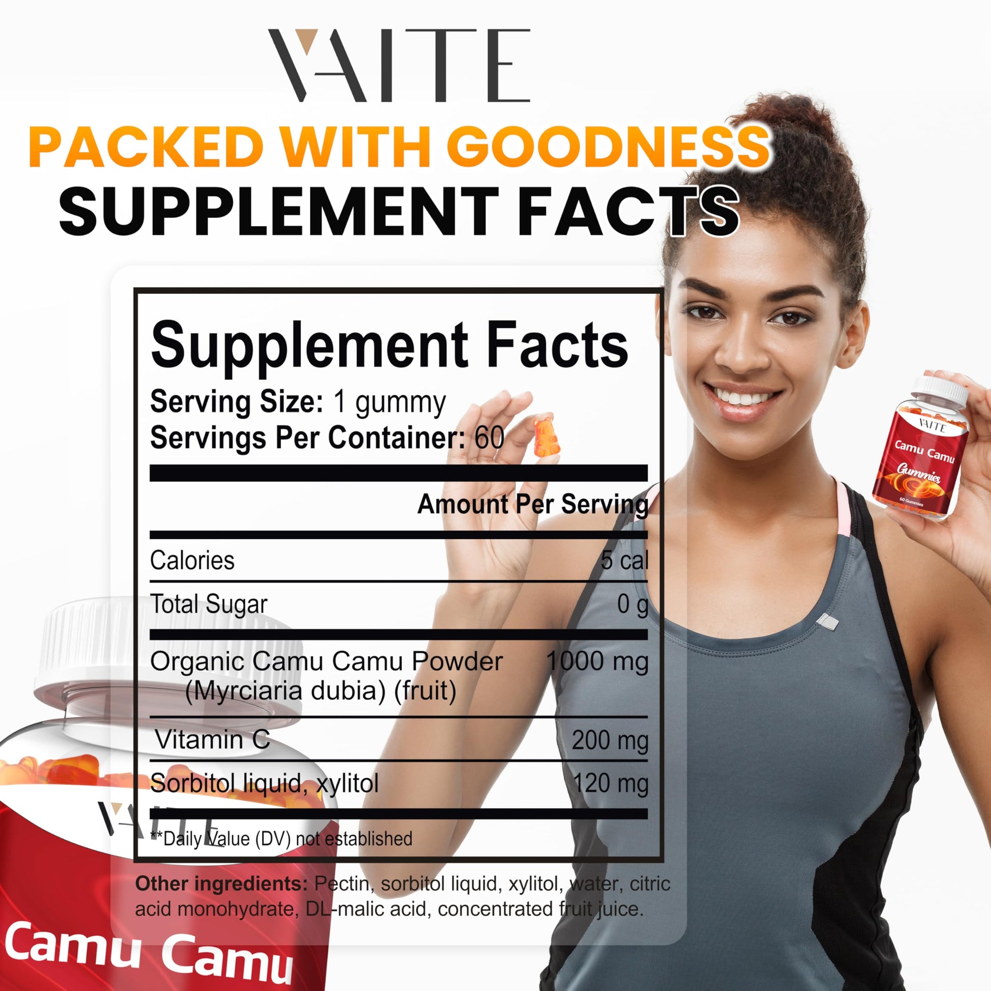 Suplemento natural de camu camu para piel y cabello saludables