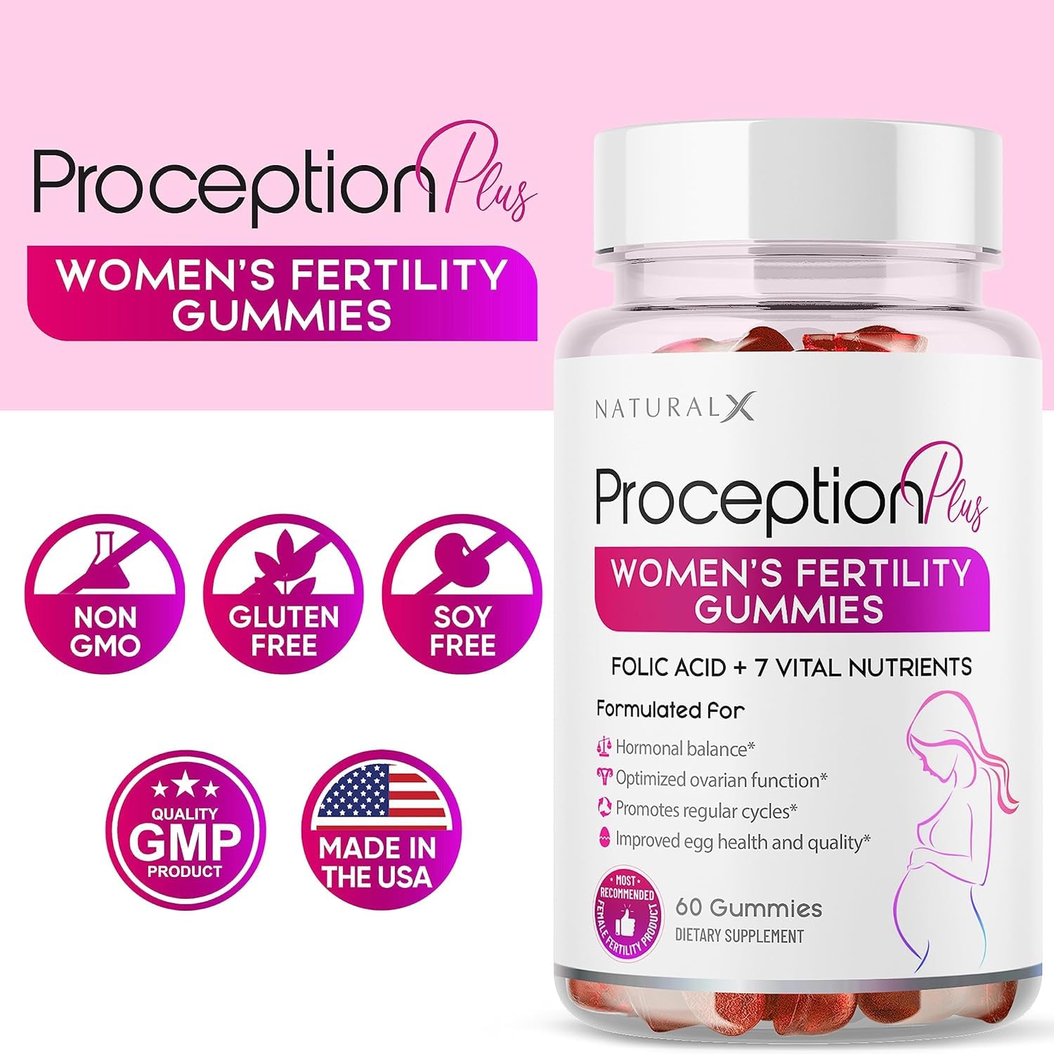 Suplemento natural para fertilidad en gomitas Natural X con vitaminas