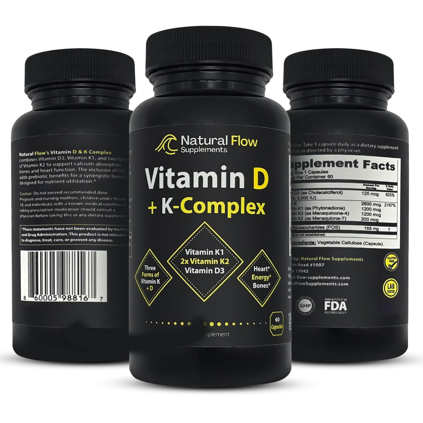 Suplemento Natural Flow vitamina D3 y complejo K para salud ósea e inmunidad