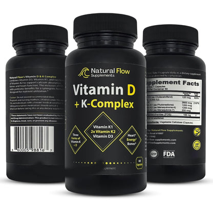 Suplemento Natural Flow vitamina D3 y complejo K para salud ósea e inmunidad