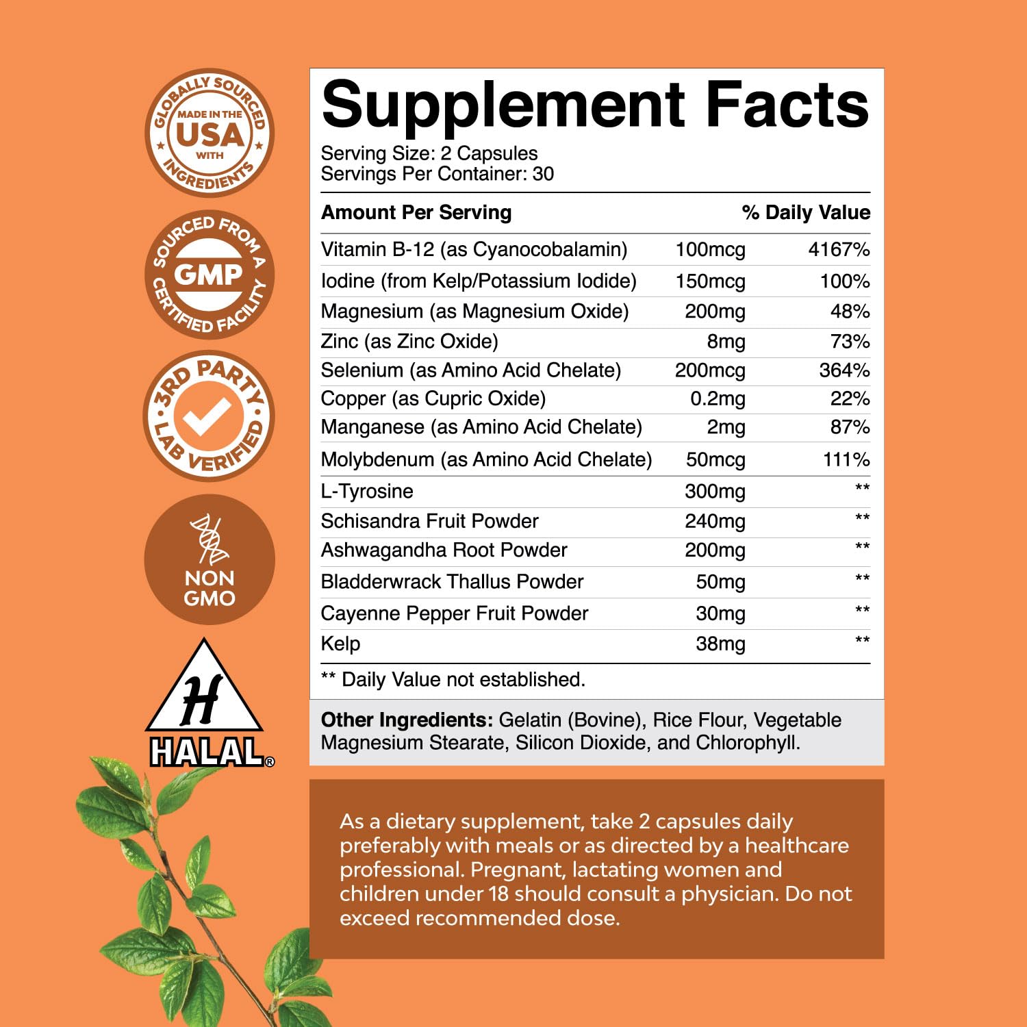 Suplemento natural con ingredientes herbales y minerales