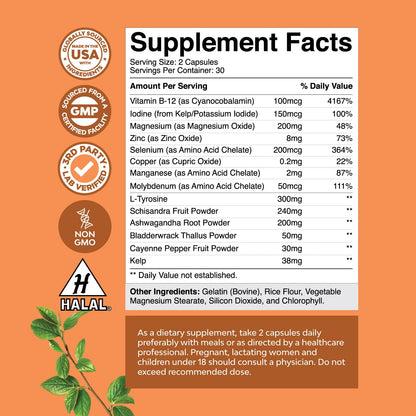 Suplemento natural con ingredientes herbales y minerales