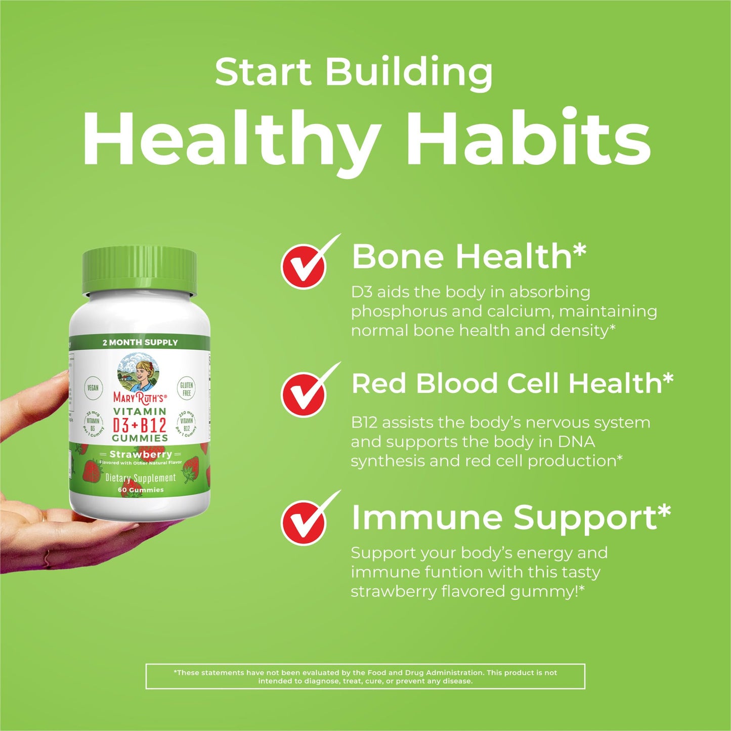 Suplemento natural MaryRuth Organics vitaminas d3 y metil b12 veganas