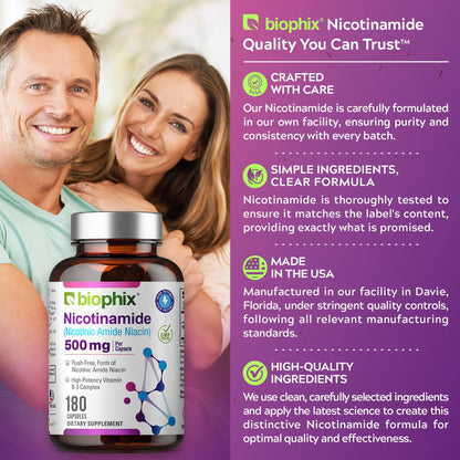 Suplemento natural de nicotinamida biophix 180 cápsulas