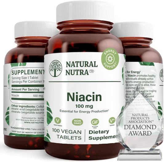 Suplemento Natural Nutra niacina 100 mg 100 tabletas frasco frontal