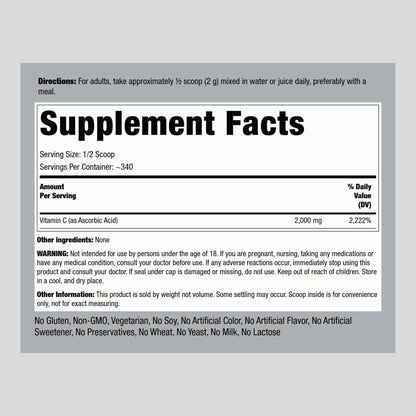 Suplemento natural polvo vitamina c Piping Rock 24oz