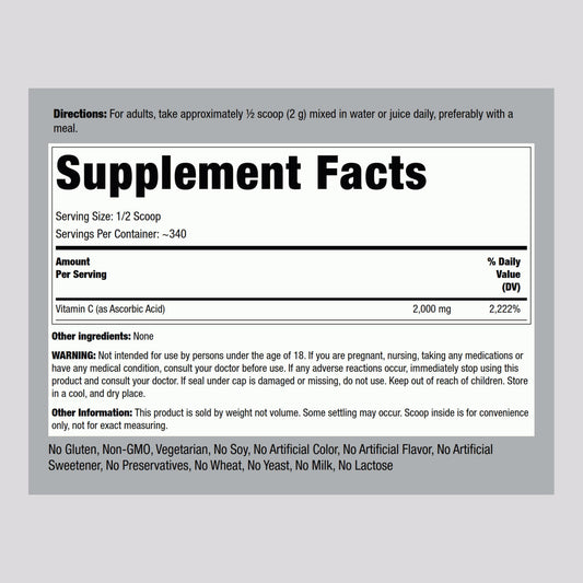 Suplemento natural polvo vitamina c Piping Rock 24oz