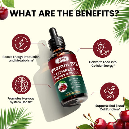 Suplemento natural de vitamina B12 líquida para energía y metabolismo