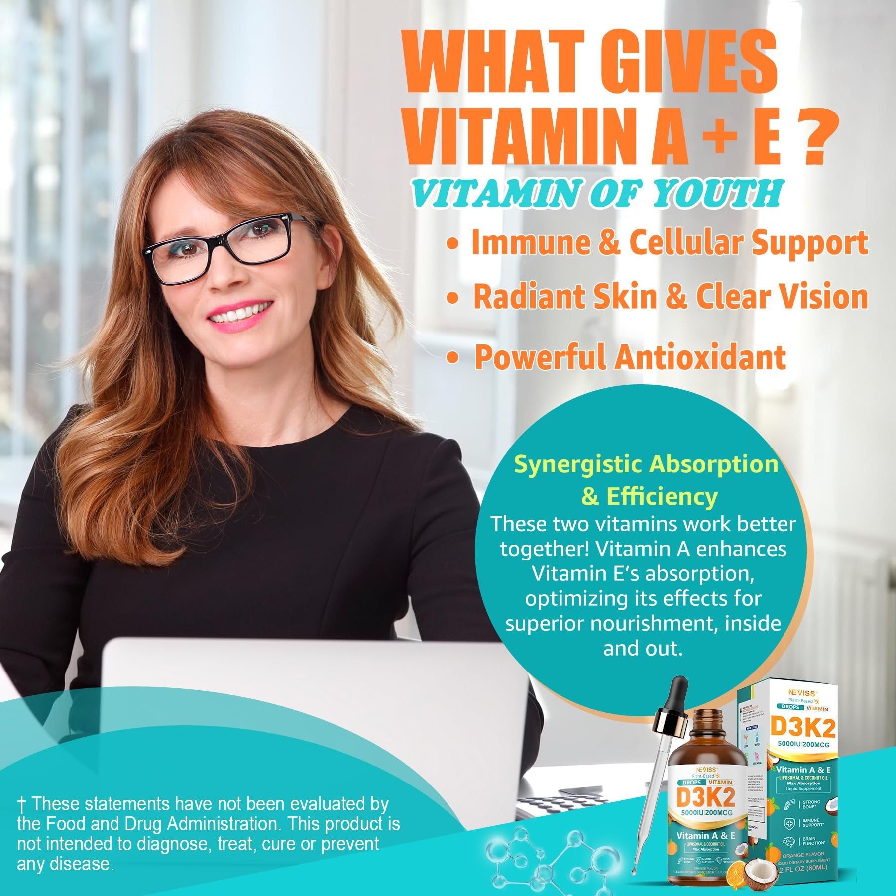 Suplemento natural vitamina D3 5000 IU con complejo K2 en gotas líquidas