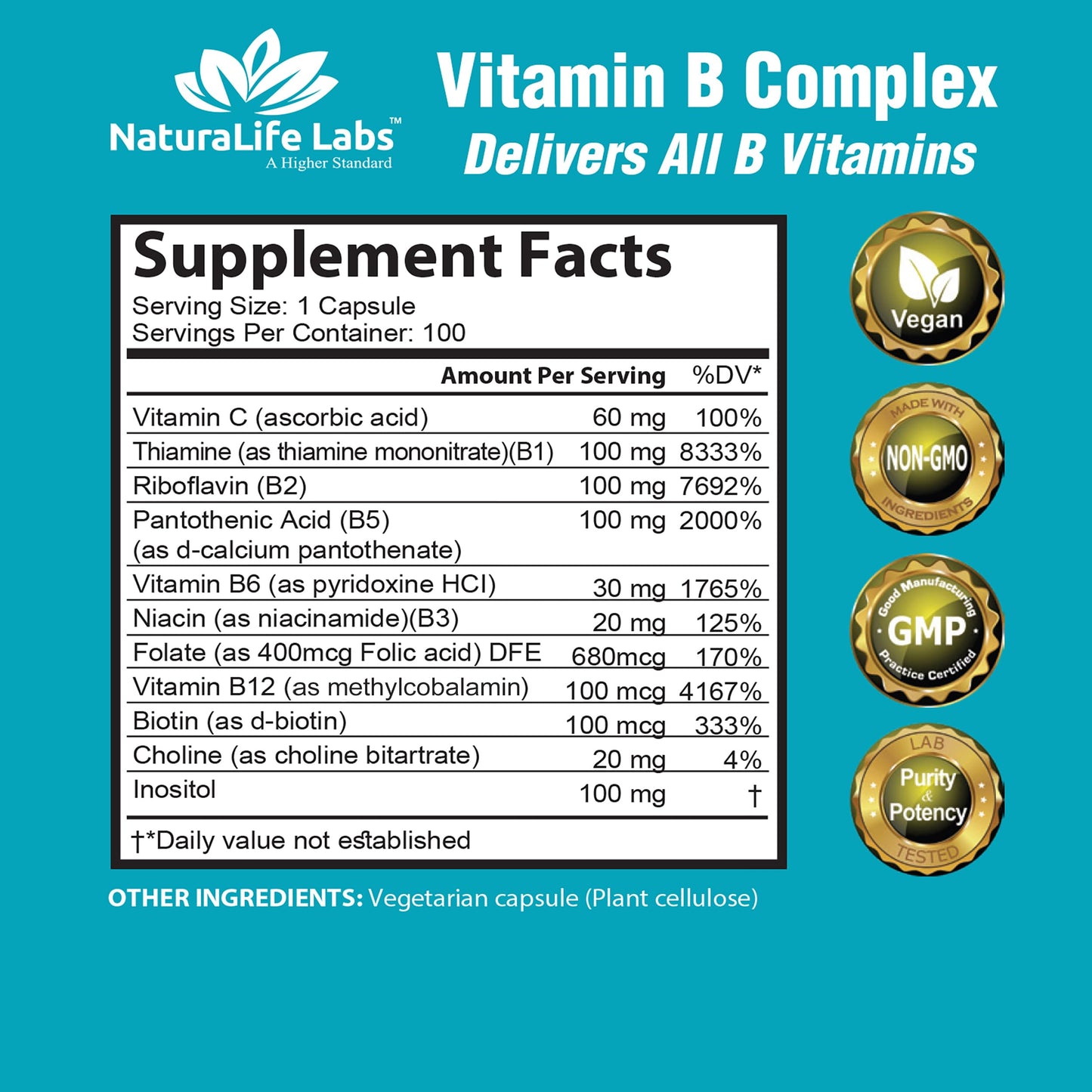 Suplemento NaturaLife Labs vitamina B con ácido fólico y biotina