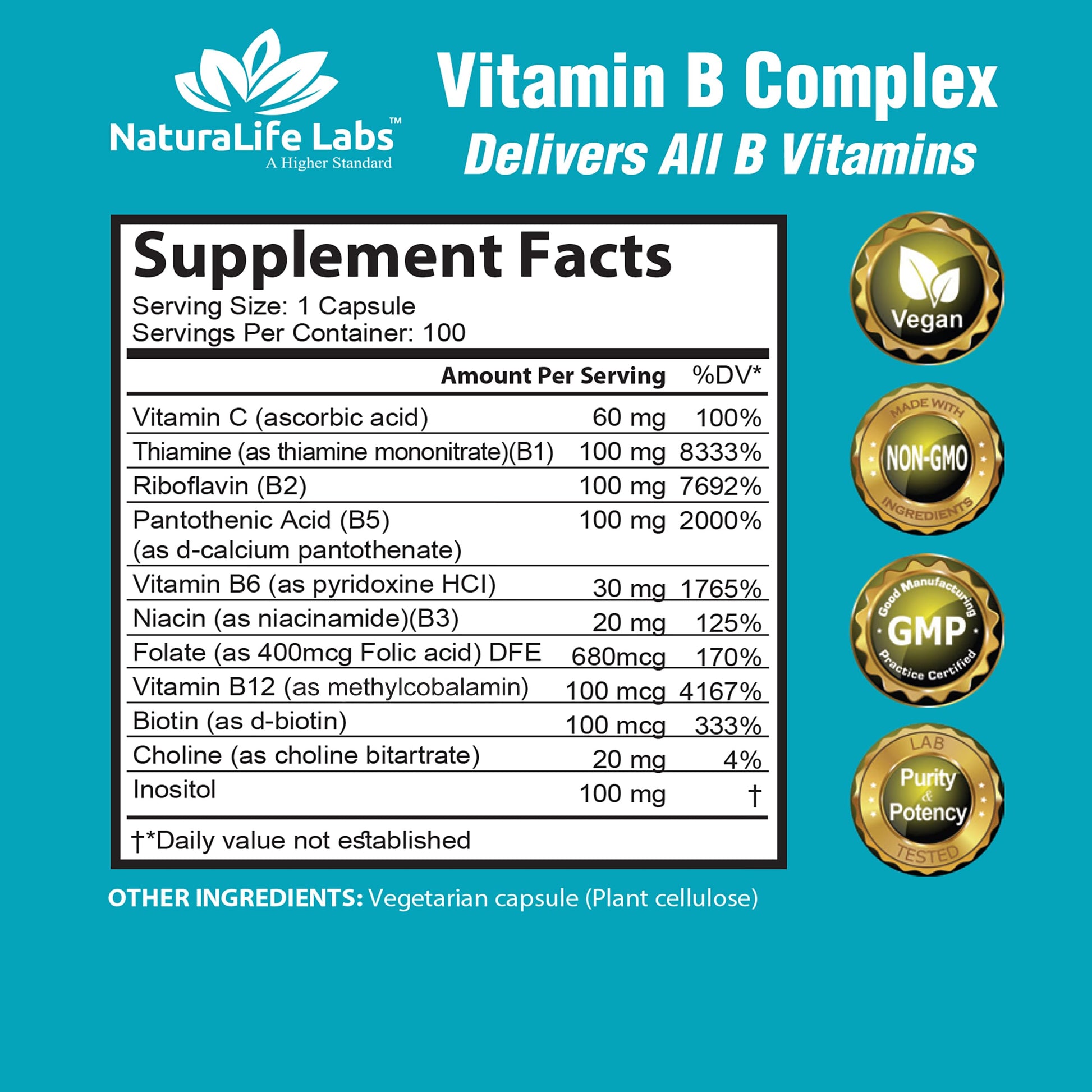 Suplemento NaturaLife Labs vitamina B con ácido fólico y biotina