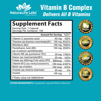 Suplemento NaturaLife Labs vitamina B con ácido fólico y biotina