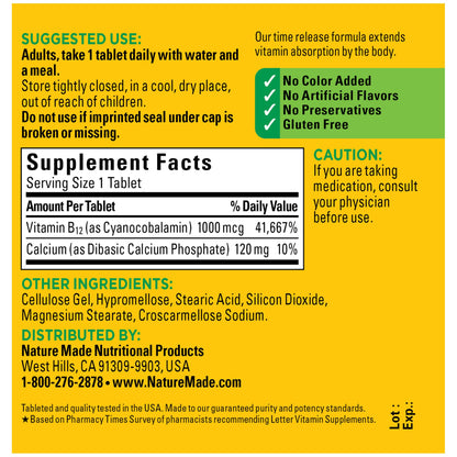 Suplemento de Nature Made B12 para metabolismo energético