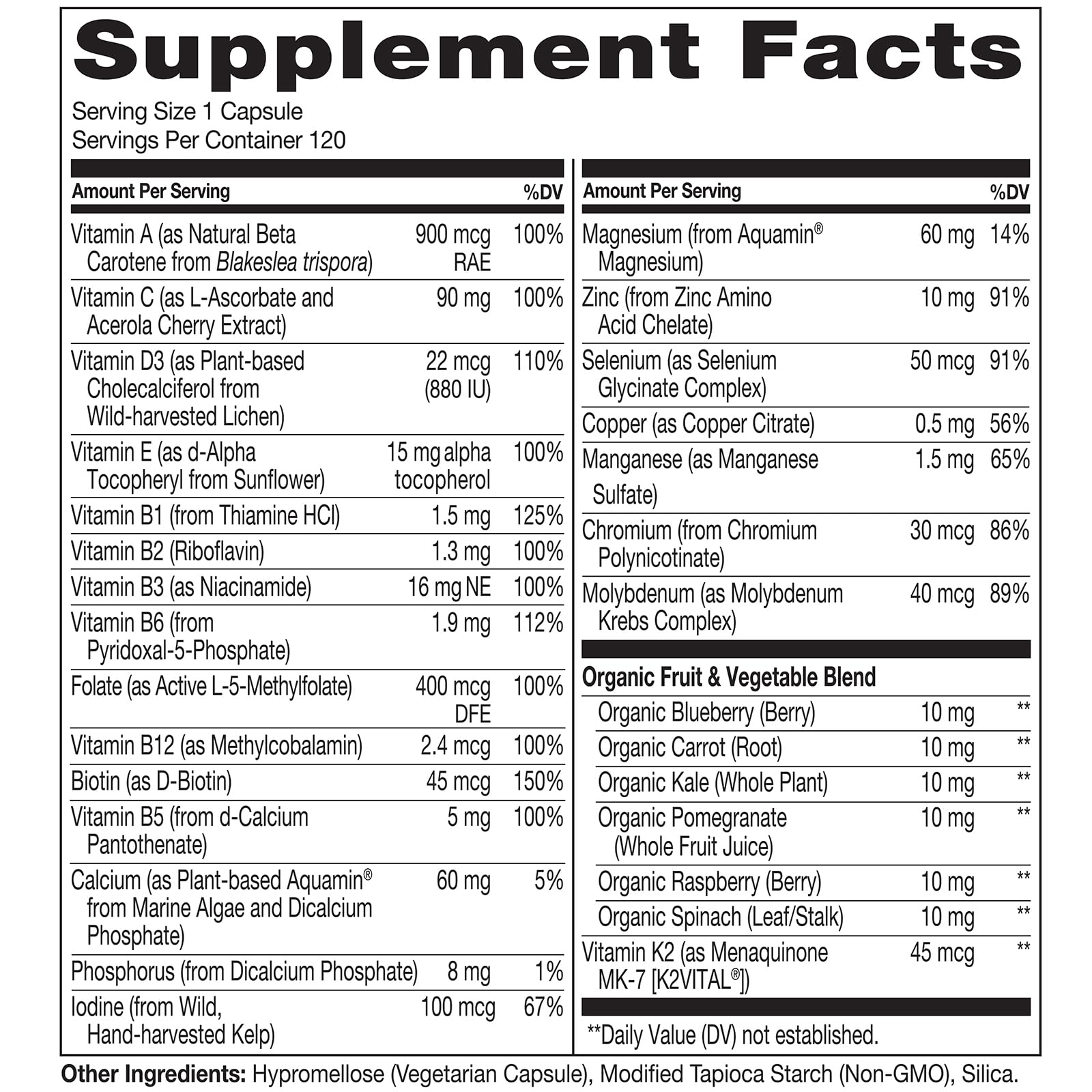 Suplemento multivitamínico NATURELO con alimentos integrales