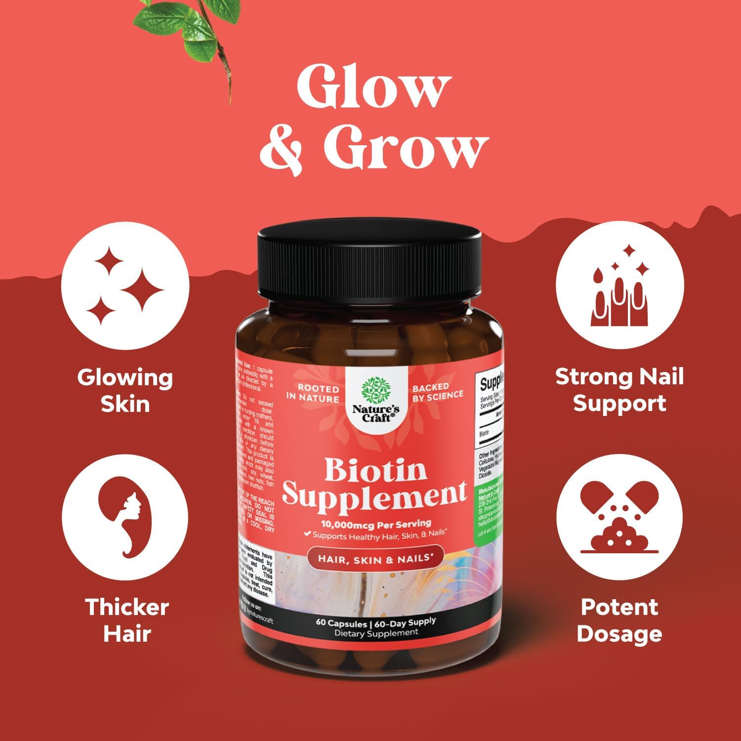 Suplemento Natures Craft biotina para cabello más grueso y fuerte