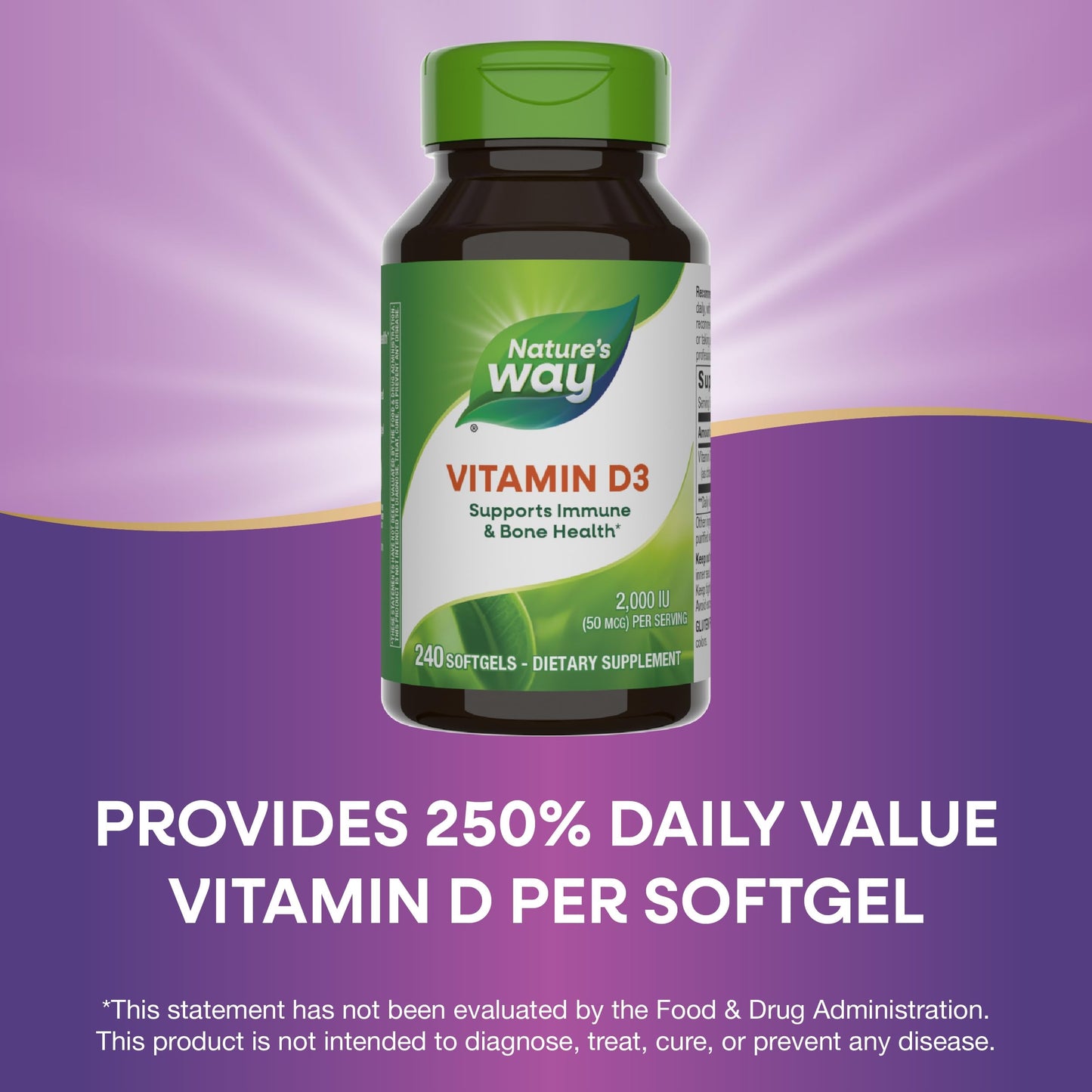 Suplemento Nature's Way Vitamina D3 para salud ósea fuerte