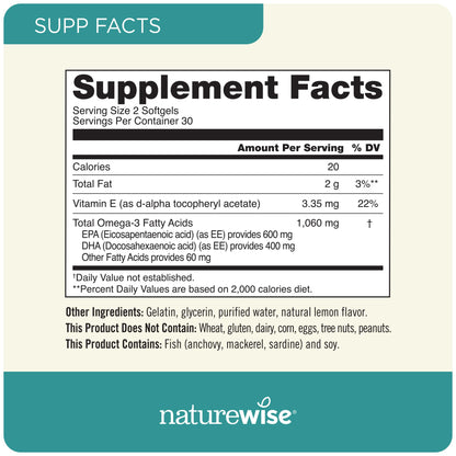 Suplemento NatureWise Omega 3 1000mg para hombres y mujeres