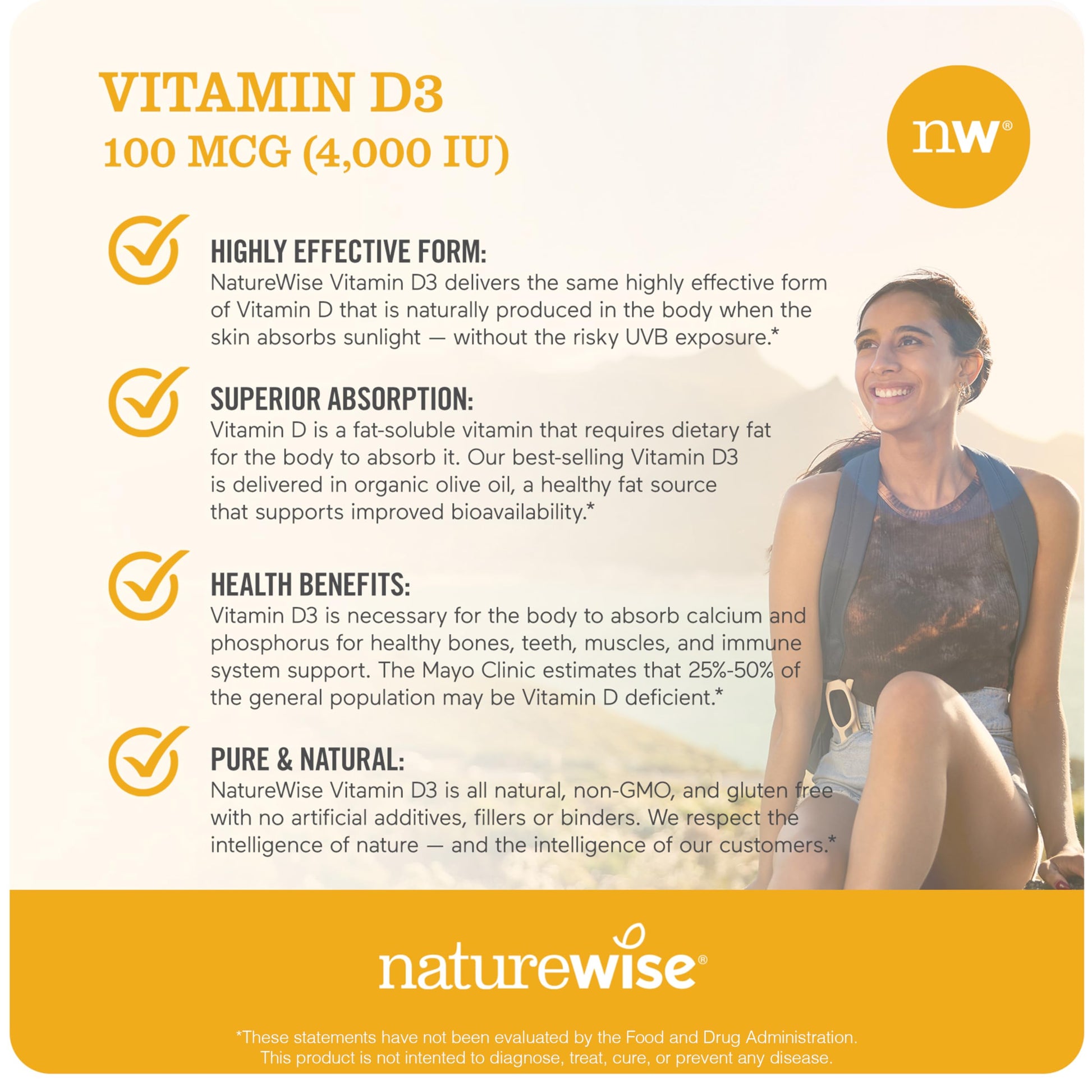 Suplemento NatureWise vitamina D3 apoyo inmunológico tamaño