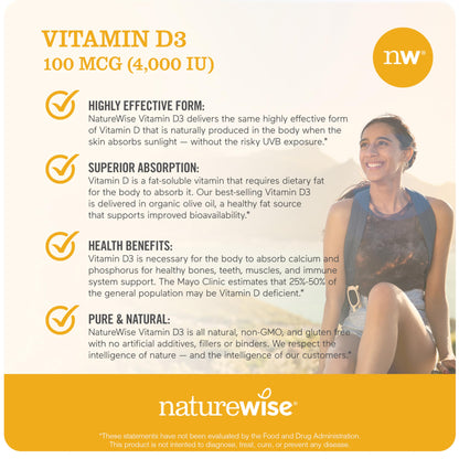 Suplemento NatureWise vitamina D3 apoyo inmunológico tamaño