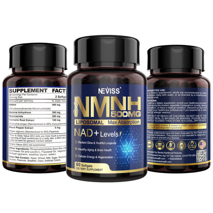 Suplemento NEVISS NAD+ con cúrcuma y niacinamida para juventud
