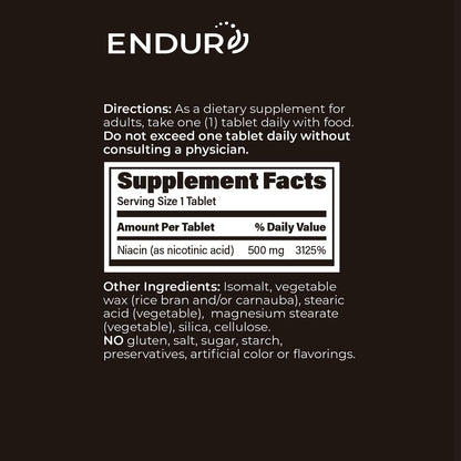 Suplemento niacina Endurance B3 500 mg 100 tabletas