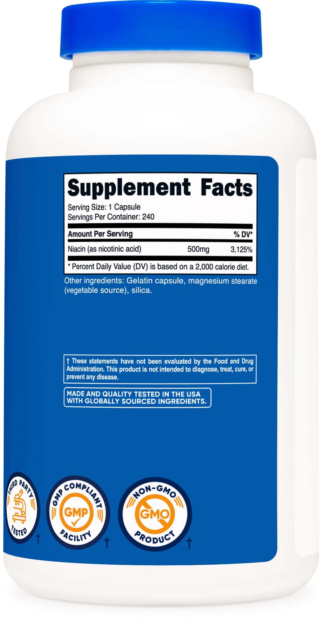 Suplemento niacina Nutricost 500mg sin OGM y sin gluten