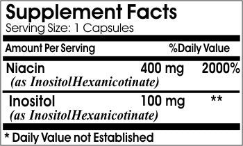 Suplemento Niacina sin rubor 500mg cápsulas naturales USA