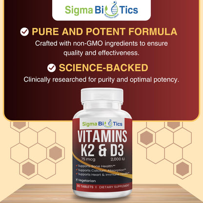 Suplemento no GMO vitamina D3 y K2 SigmaBiotics
