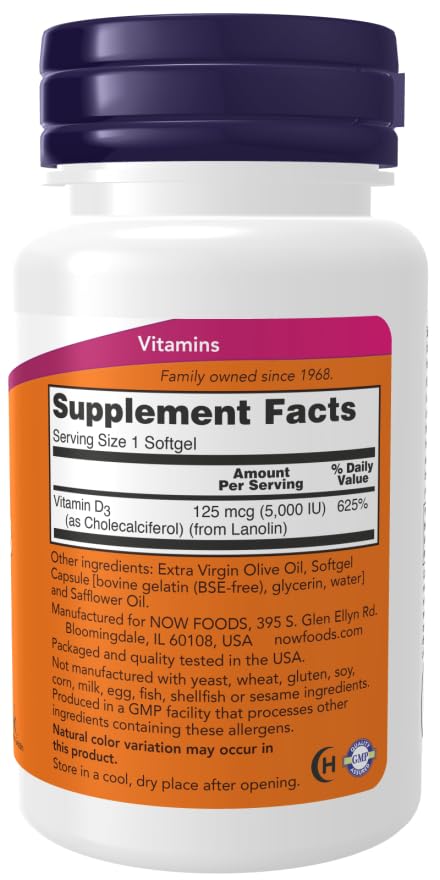 Supplemento Now Foods Vitamina D3 360 unidades en blister