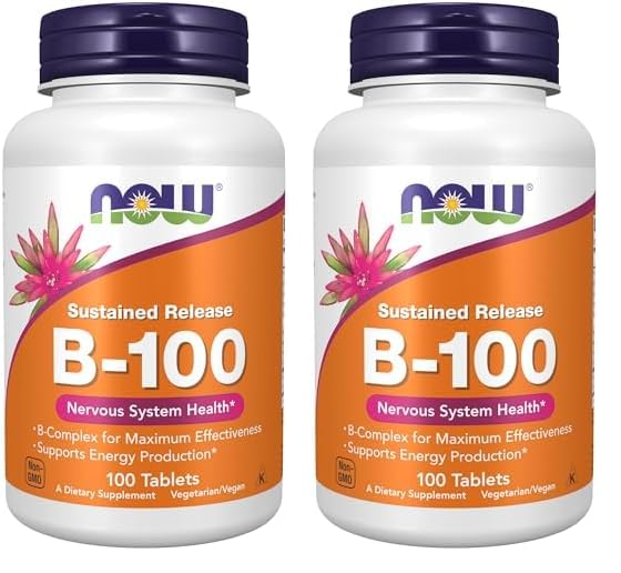 Suplemento NOW vitamina B-100 100 tabletas envase