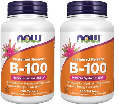 Suplemento NOW vitamina B-100 100 tabletas envase
