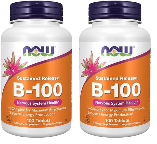 Suplemento NOW vitamina B-100 100 tabletas envase