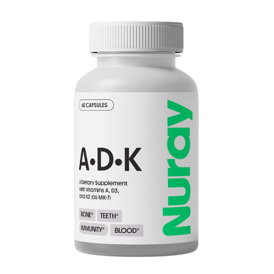 Botella suplemento Nuray ADK vitaminas A D3 K2 60 cápsulas