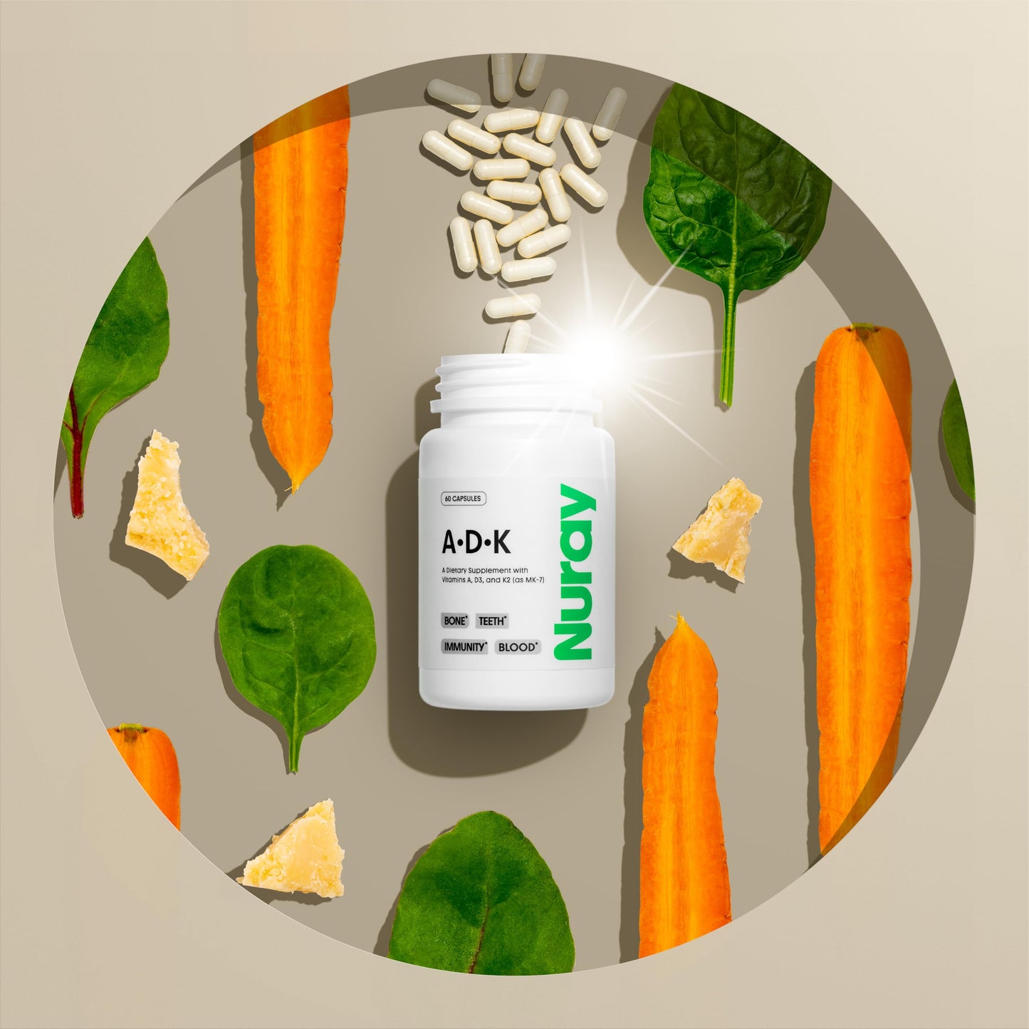 Suplemento Nuray ADK alta potencia vitaminas A, D3 y K2 MK7