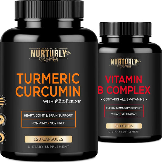 Suplemento NURTURLY complejo B y cúrcuma con alta absorción 1300mg