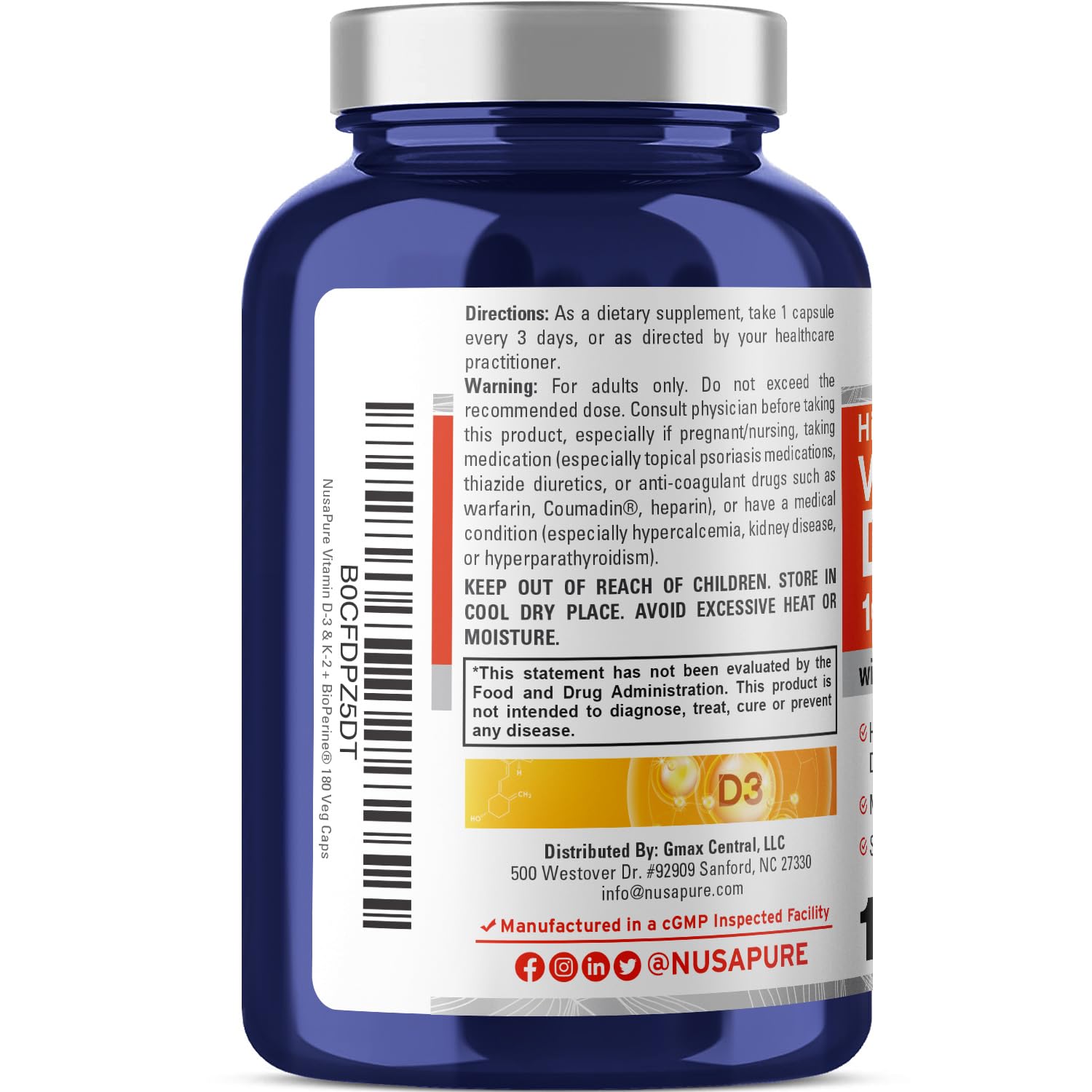 Suplemento NusaPure con Bioperina para mejor absorción