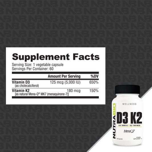 Suplemento NutraBio vitamina D3 5000 ui con K2 MK7
