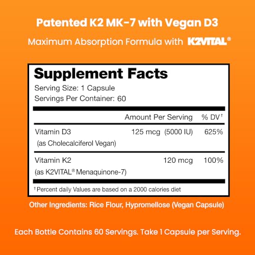Suplemento NutraChamps K2 y D3 complejo vitamínico 60 cápsulas